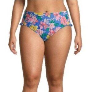 Time & Tru Womens Floral Bikini Bottom With Ruffle Detail Size Large (12-14)